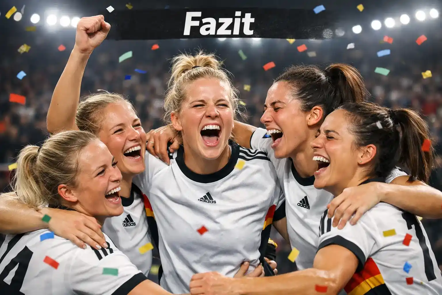 Fußballerinnen feiern einen Sieg auf europäischer Bühne mit Konfetti