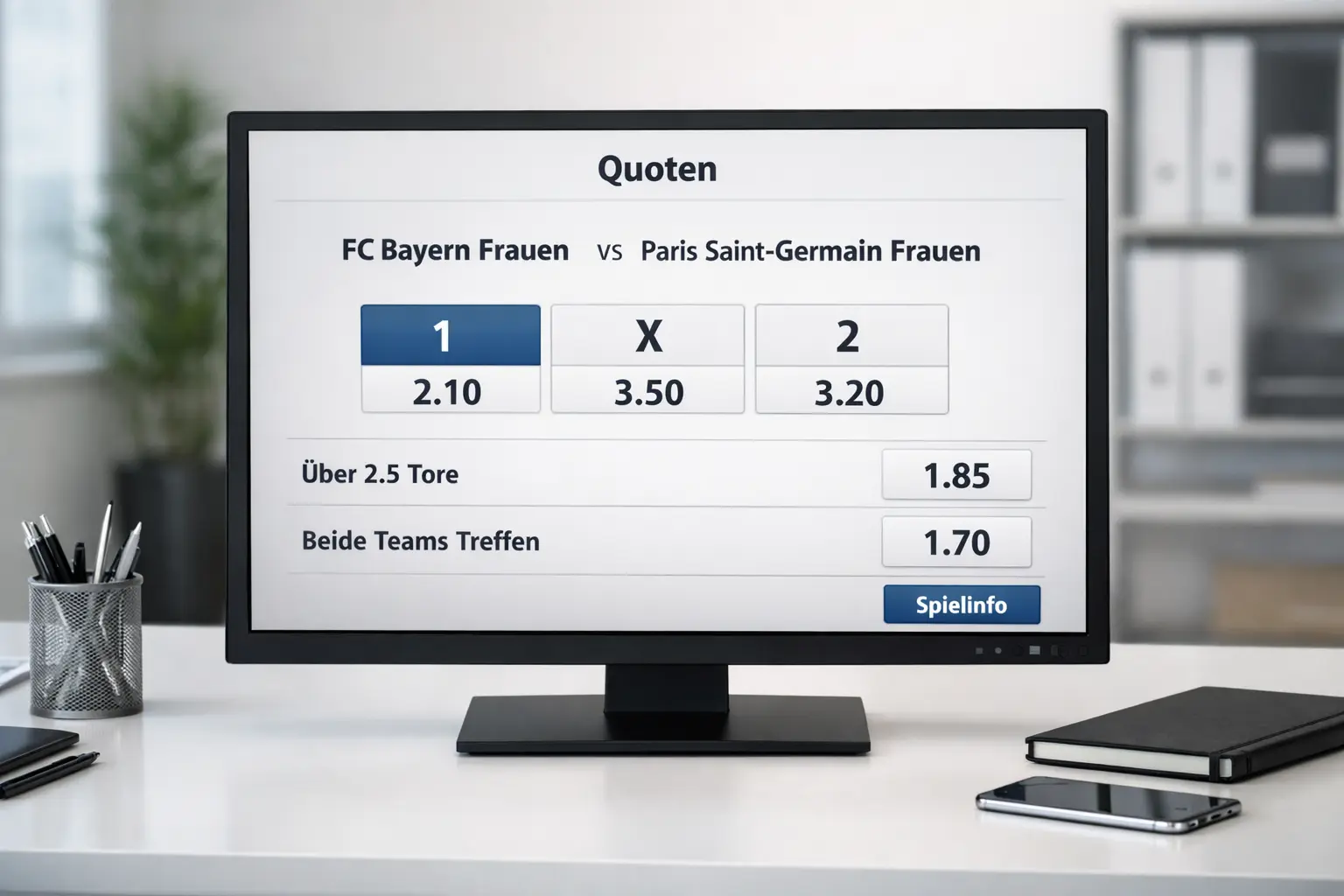 Bildschirm mit Wettquoten für ein Champions-League-Spiel der Frauen