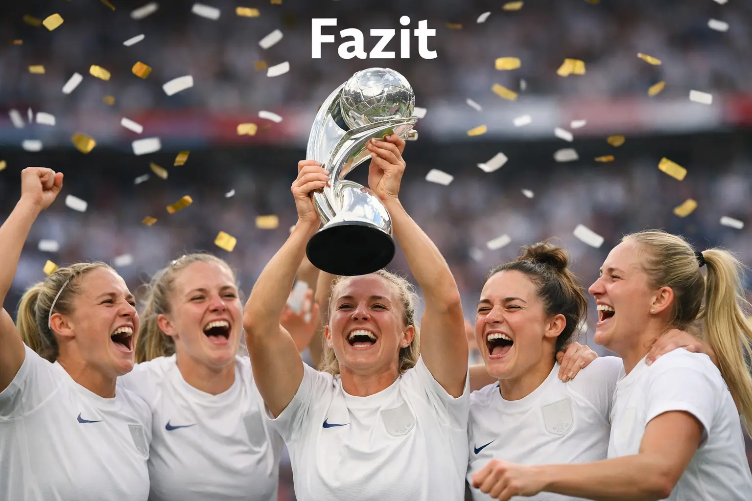 Fußballerinnen der englischen Nationalmannschaft feiern den EM-Titel mit Pokal