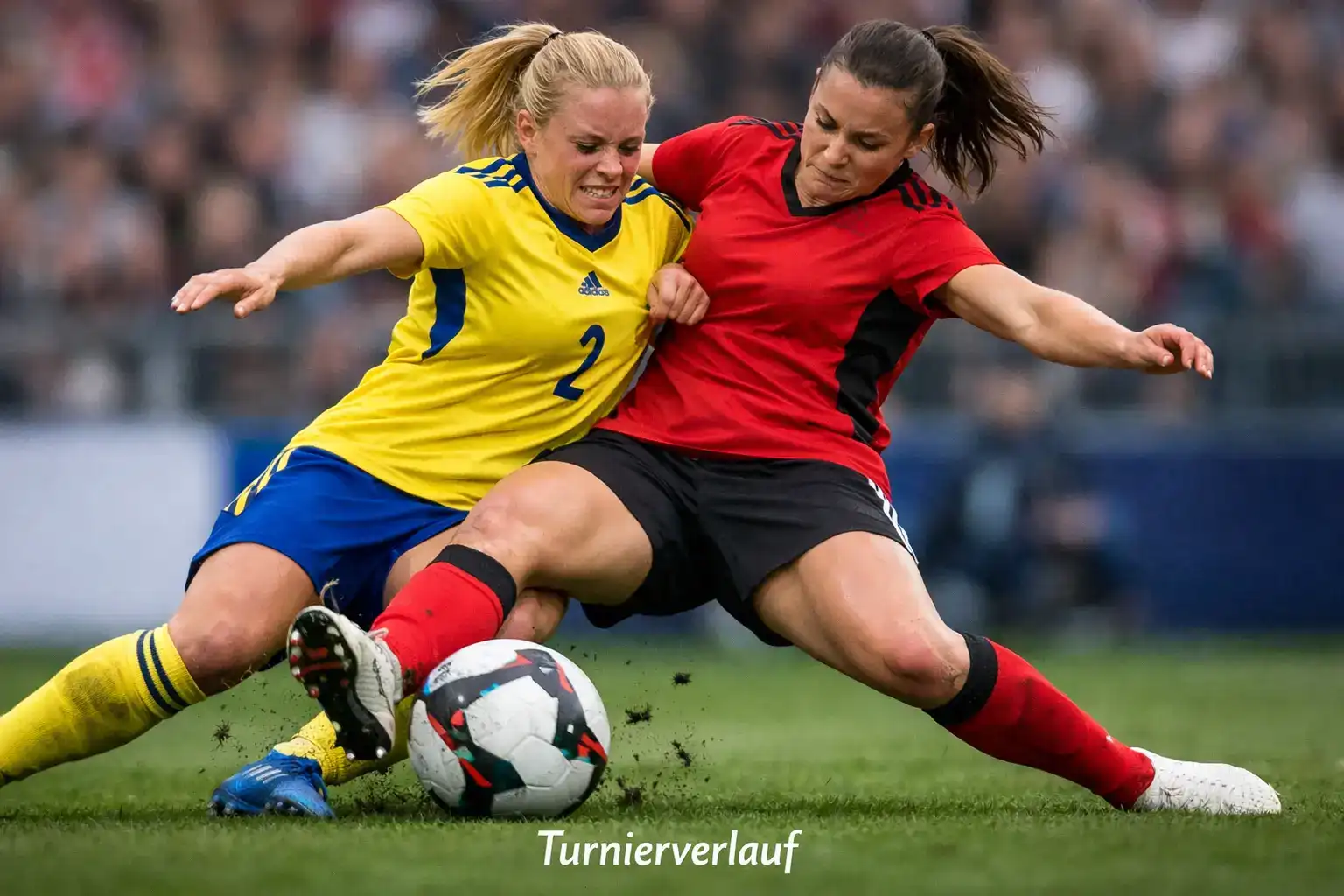 Spannende Spielszene bei einem Länderspiel mit zwei Nationalmannschaften im Zweikampf