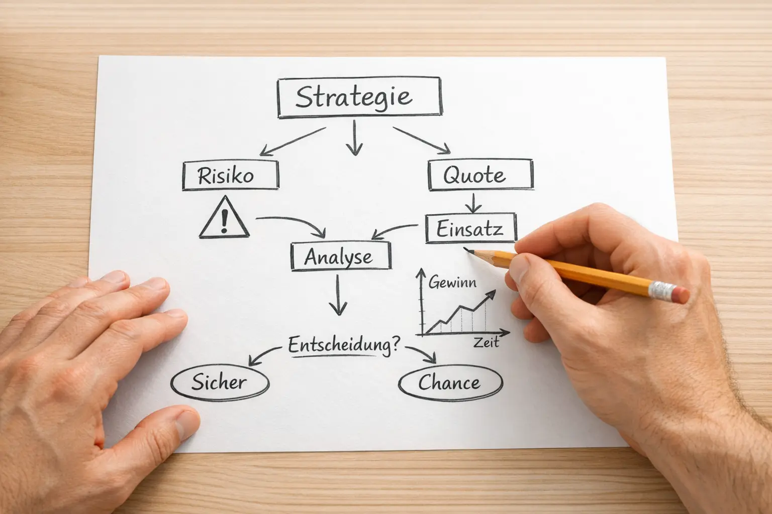 Person erstellt eine Wettstrategie mit Diagrammen und Notizen auf Papier